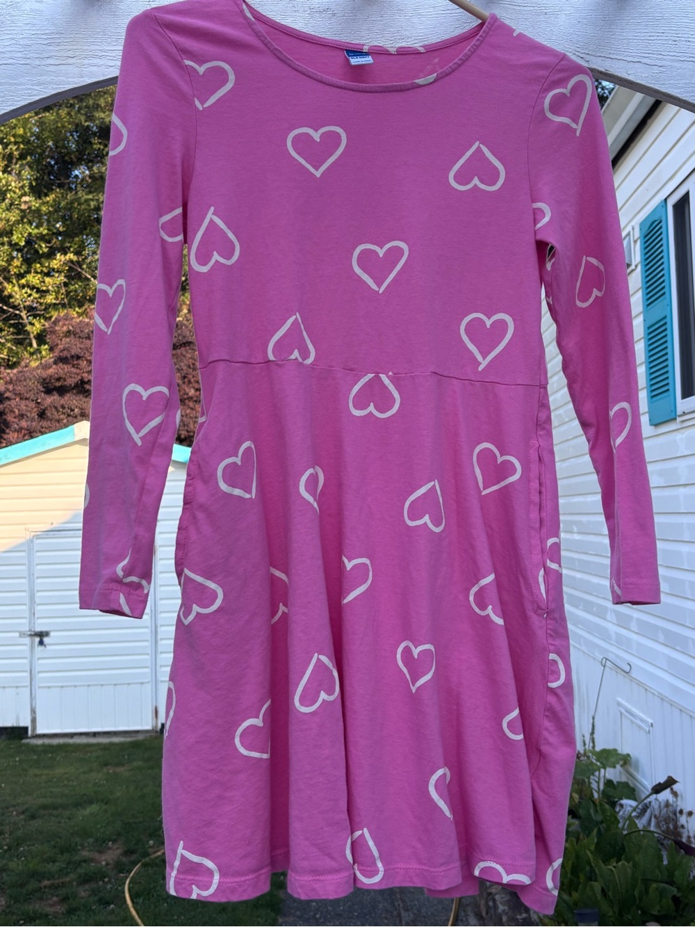 Old Navy Pink Heart-Print Long Sleeve  Cotton  Dress